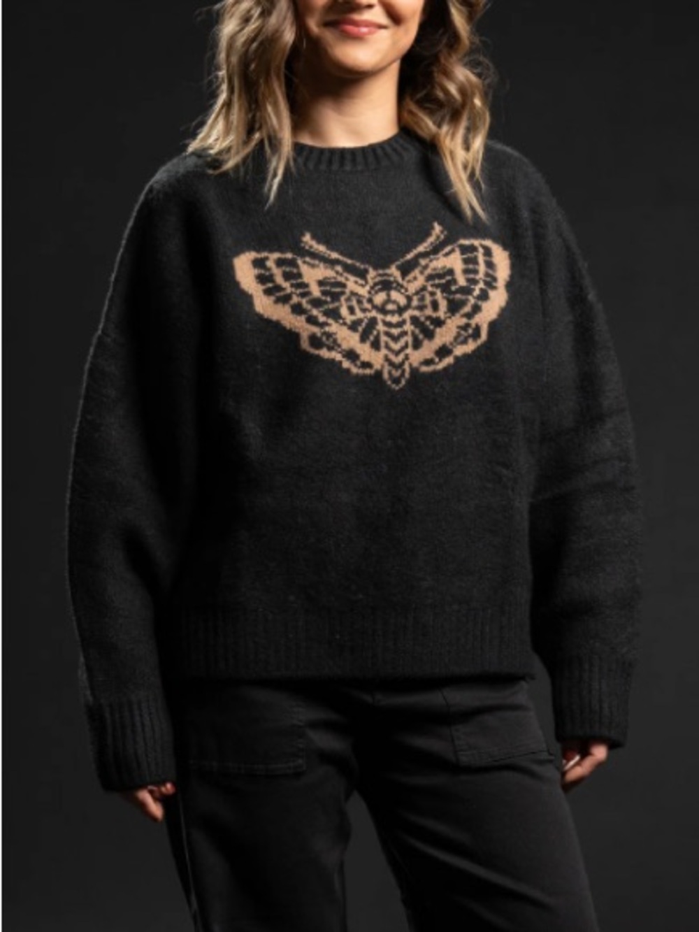 Girrlscout Tomboy Butterfly Carter Knit Sweater Death Moth Size M/L Black Brown - Picture 7 of 7